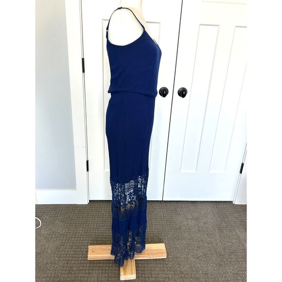 Allison Brittney Navy Crepe Tank Maxi Dress with Lace Details Size S - Picture 2 of 9
